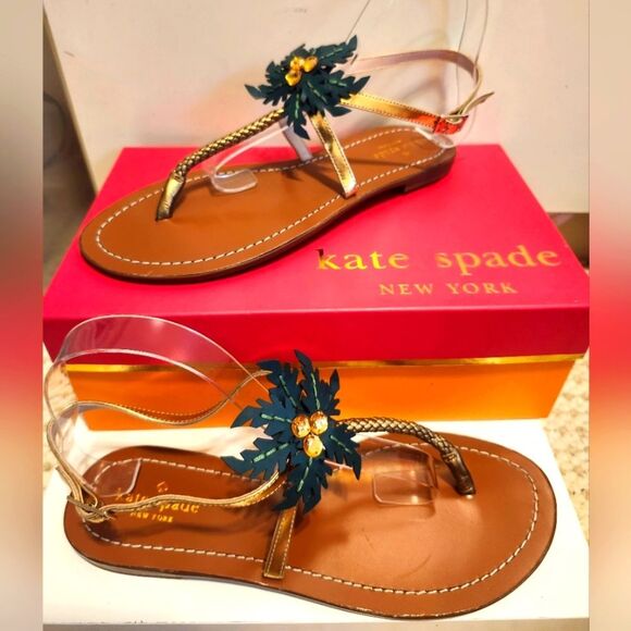 NIB Kate Spade New York "Palm Tree" Gold Leather Strappy Sandals Sz.9 Ret.$198 - Picture 3 of 10